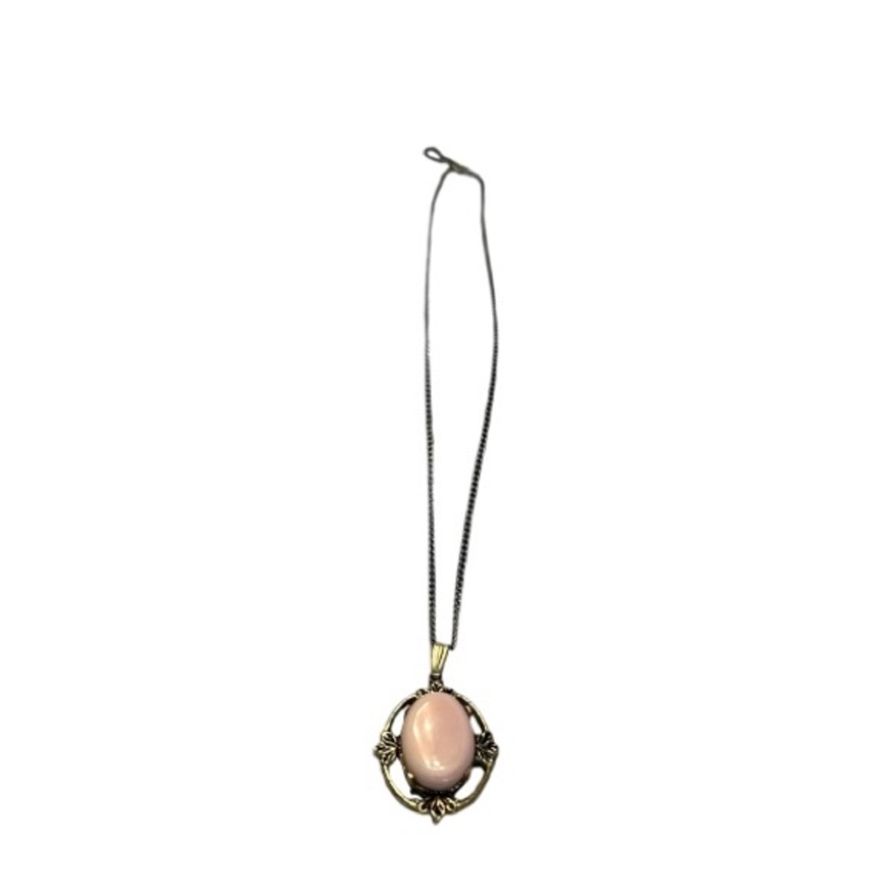 Victorian Style Pendant Necklace. Pink  Center Stone in gold tone setting